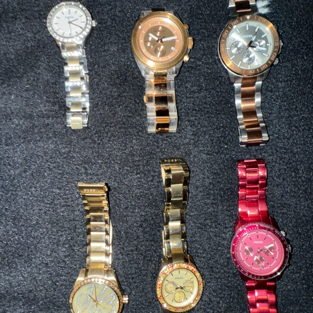 Fossil Watch Set - Silver, Gold, Red